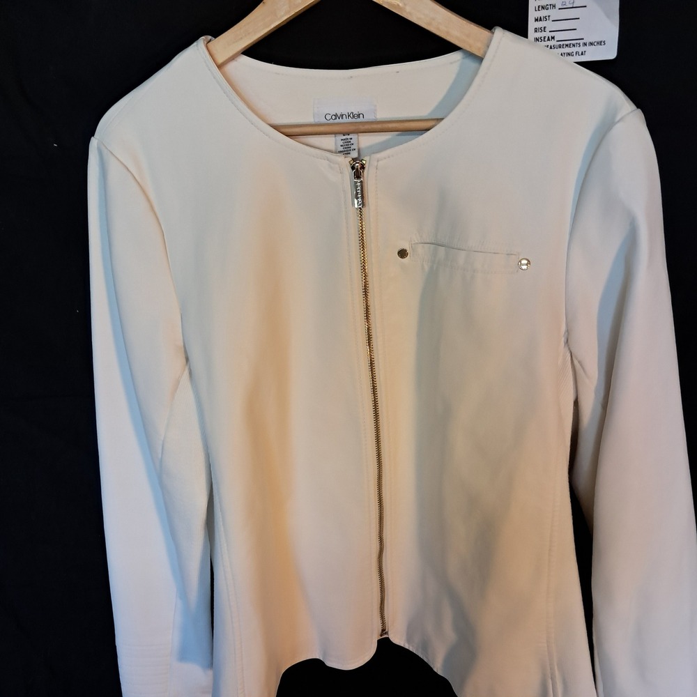 Calvin Klein Moto Jacket‎ Full Zip Career Office Chic White Large